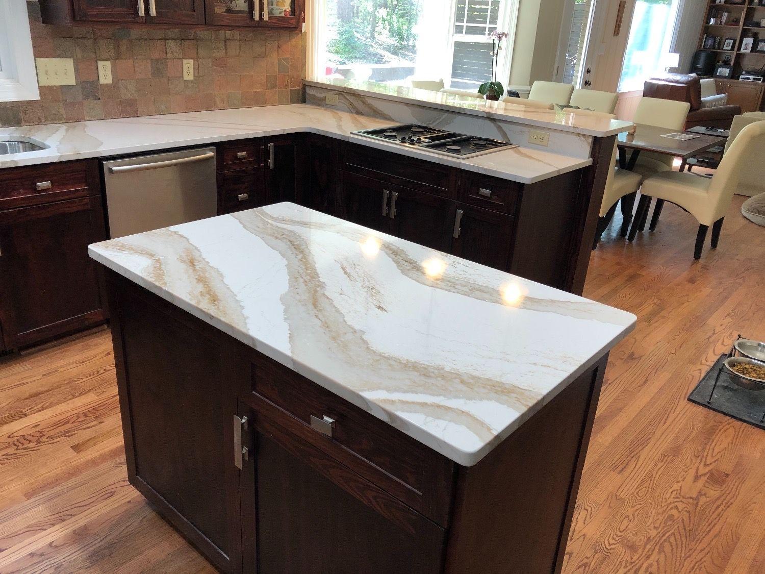 Brittanicca Gold Quartz Kitchen Island