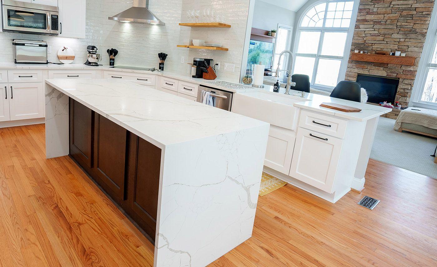 Calacatta Laza Waterfall island And Countertops