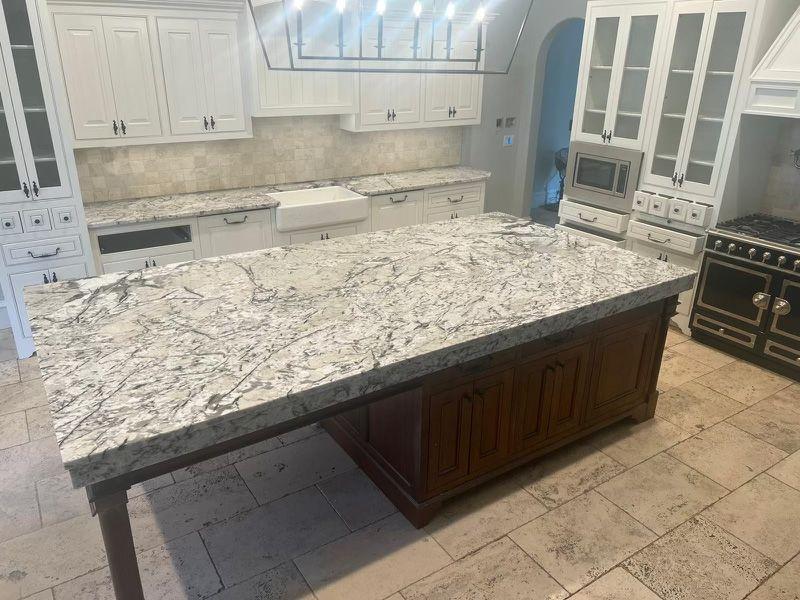 Delicatus White Granite Kitchen island