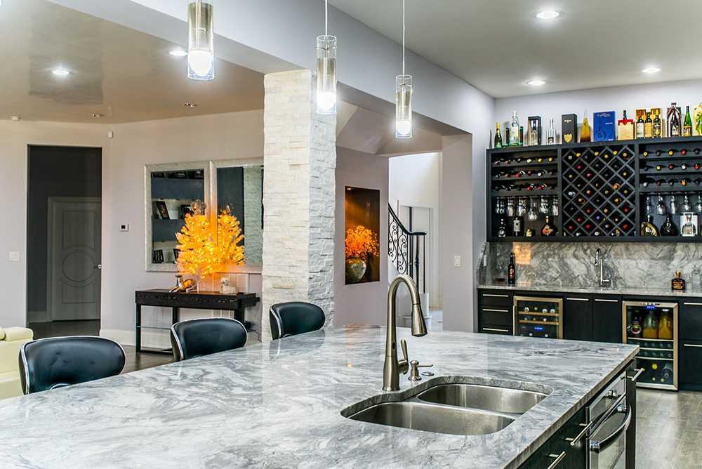 Super White marble kitchen island