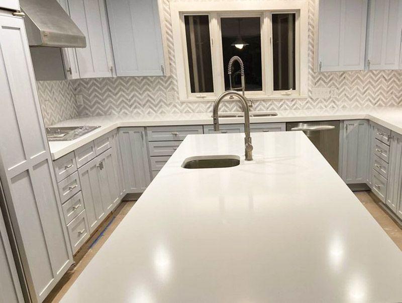 White Zen Quartz Kitchen Countertops